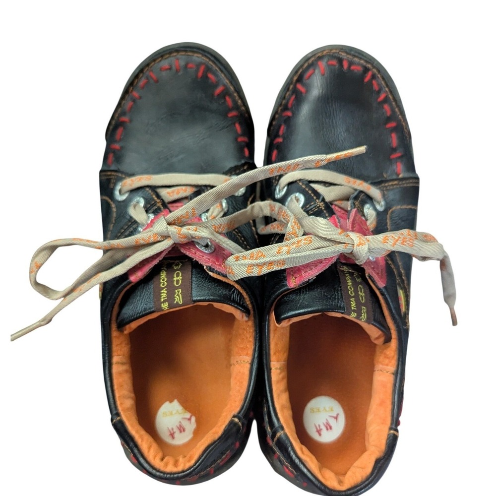 8.5 EU 40 TMA Eyes Black Leather Red Whipstitch Lace Up Oxford Shoes Womens